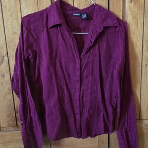 Women's Tangents Burgundy Button Down Shirt/Blouse W/ Notched Collar-Size L